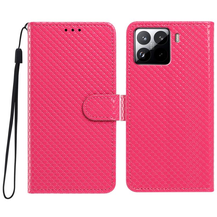 

For Xiaomi 15T Pro 5G Mirrored Buckle Vegan Leather Phone Case with Small Black Cord(Rose Red)