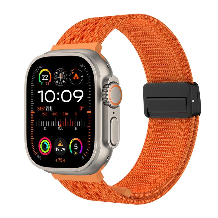 

For Apple Watch 46mm / 49mm / 45mm / 44mm Knitted Nylon Braided Magnetic Buckle Watch Band(Orange)