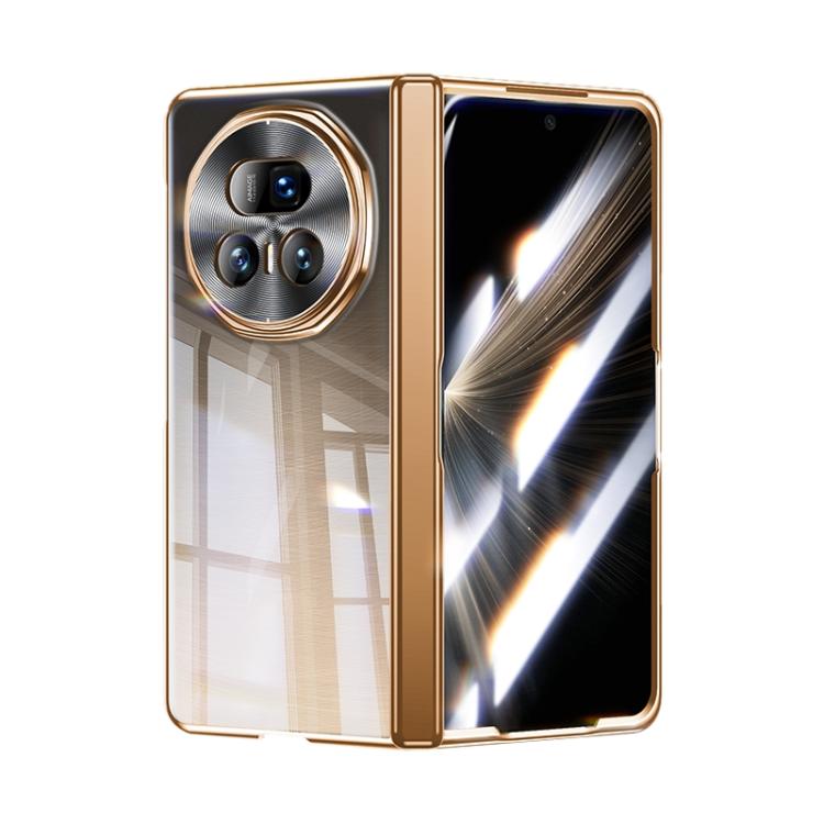 

For Honor Magic V5 Electroplated Clear Spring Hinge Integrated Film Phone Case(Orange)
