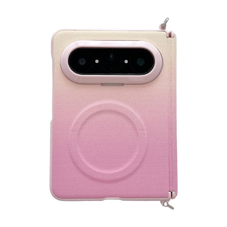 

For Huawei Pura X Max Side Clamp Central Axis Dual Magnetic Closure Colorful Gradient Leather Texture Phone Case(Pink)