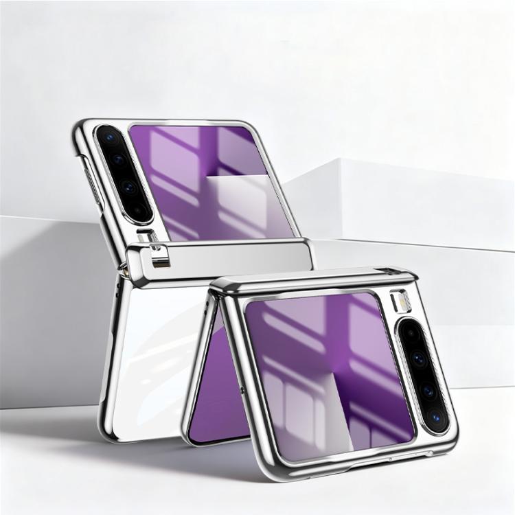 

For Huawei Pura X Electroplated Spring Hinge Integrated Film Phone Case(Silver)