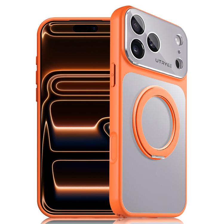 

For iPhone 17 Pro Max UTRYEE Colorful Silver 360 Rotating Holder Phone Case(Orange)