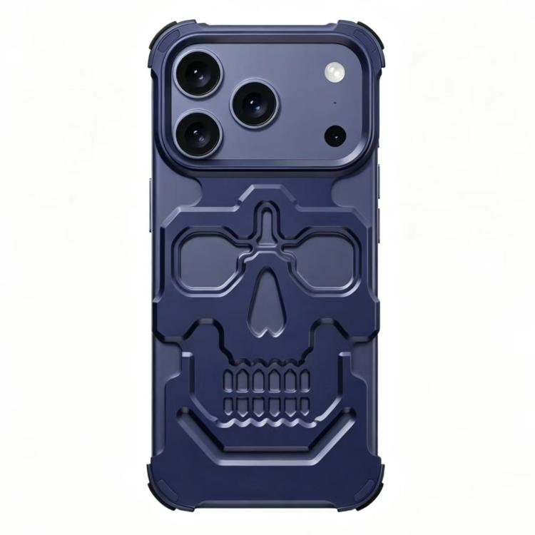 

For iPhone 17 Pro Max Unique Skull Design Design Aluminum Alloy Phone Case(Blue)