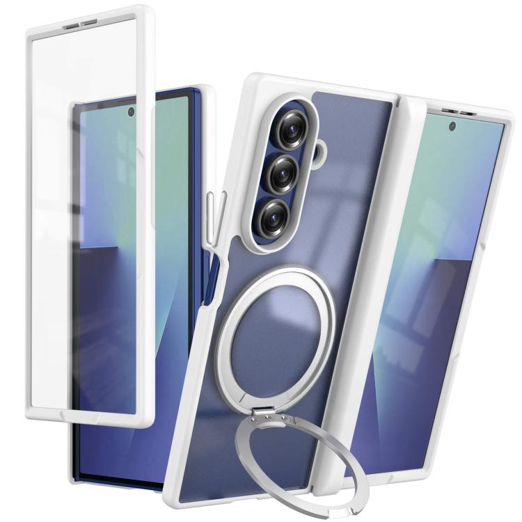 For Galaxy Z Fold7 5G Hinge 360 Rotation Magnetic Ring Holder Integrated Film Phone Case(White) — купить у Sunsky-online WW