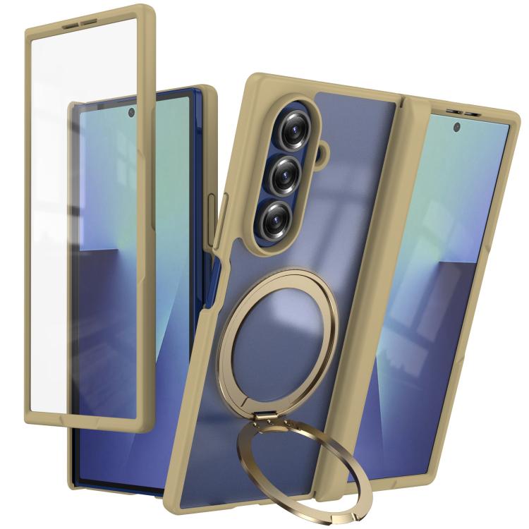 For Galaxy Z Fold8 Ultra 5G Hinge 360 Rotation Magnetic Ring Holder Integrated Film Phone Case(Desert Gold) — купить у Sunsky-online WW