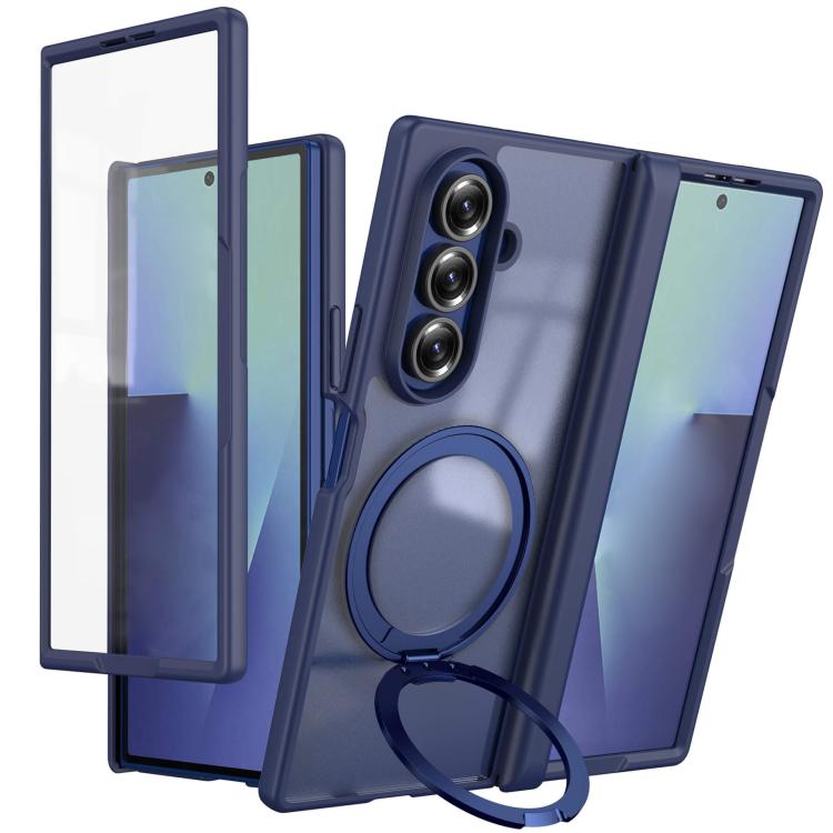 For Galaxy Z Fold8 Ultra 5G Hinge 360 Rotation Magnetic Ring Holder Phone Case, No Film(Blue)