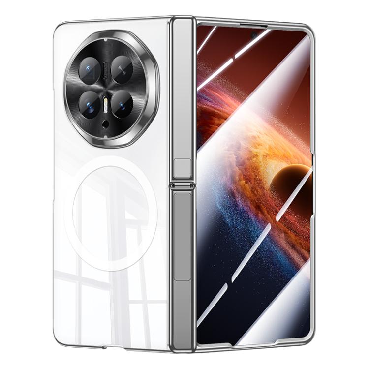

For Honor Magic V6 Electroplated Clear Spring Hinge Holder Integrated Film Magnetic Phone Case(White)