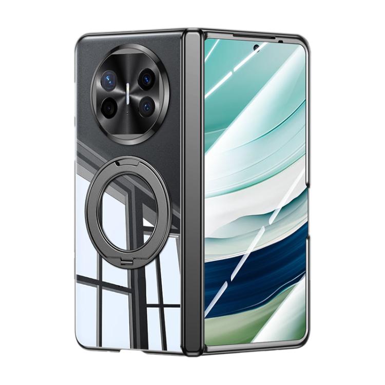 

For Huawei Mate X5 Electroplated Clear Spring Hinge Integrated Film 360 Magnetic Ring Holder Phone Case(Black)