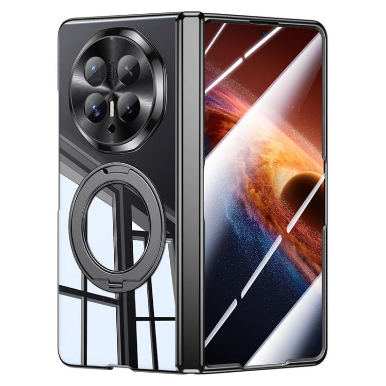 

For Honor Magic V6 Electroplated Clear Spring Hinge Integrated Film 360 Magnetic Ring Holder Phone Case(Black)