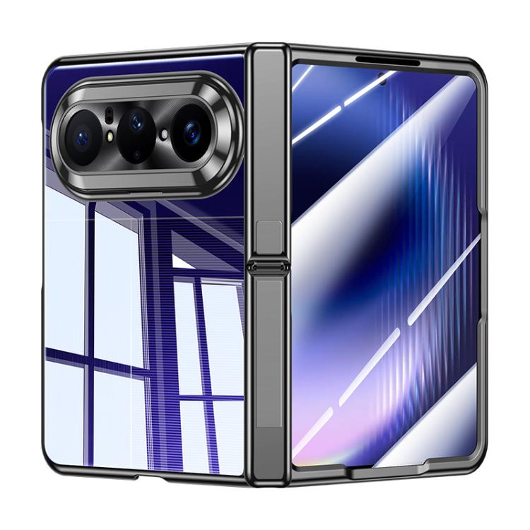 

For Huawei Pura X Max Electroplated Clear Spring Hinge Holder Integrated Film Phone Case(Black)