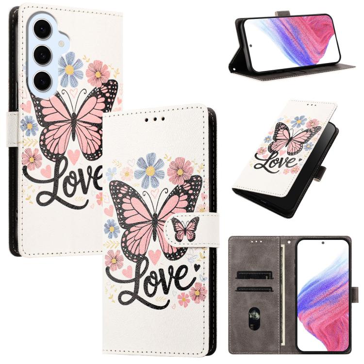

For Galaxy S26 FE 5G CH002 Colored Drawing Buckle Clasp Vegan Leather Phone Case(Pink Butterflies)