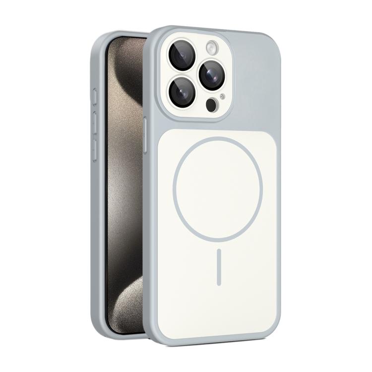 For iPhone 15 Pro Shield Contrast Color Magnetic Phone Case with Lens Protector(Grey)
