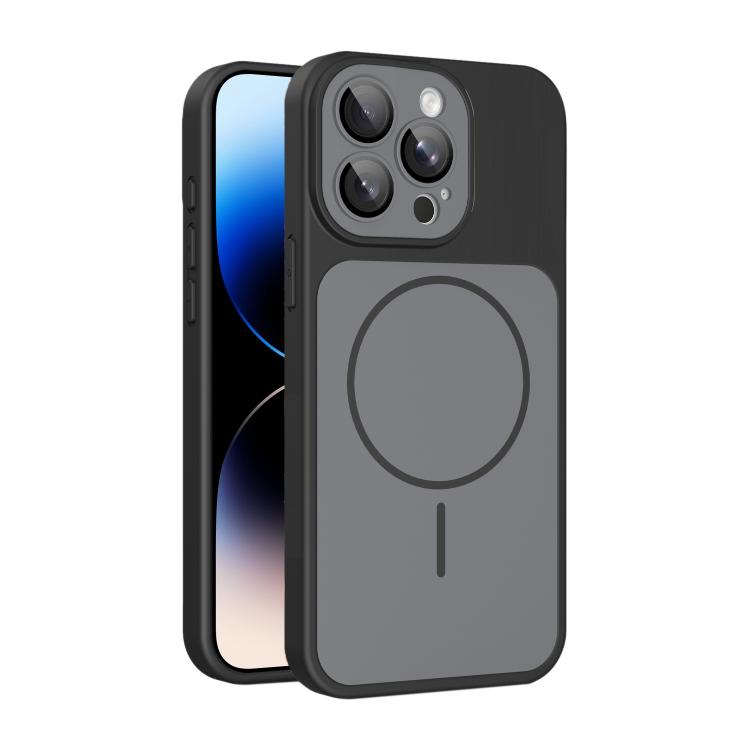 For iPhone 14 Pro Max Shield Contrast Color Magnetic Phone Case with Lens Protector(Black)