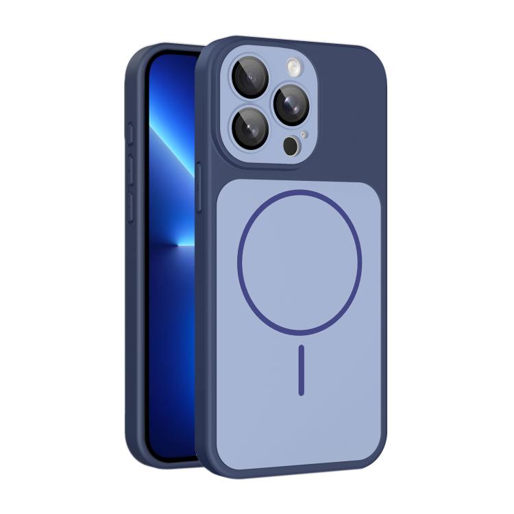 

For iPhone 13 Pro Shield Contrast Color Magnetic Phone Case with Lens Protector(Blue)