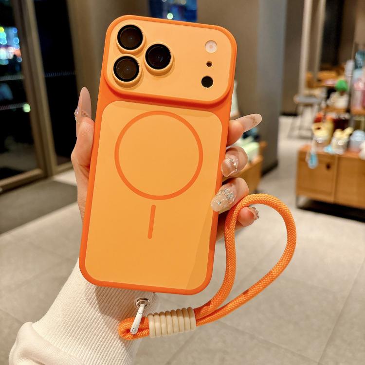 For iPhone 17 Pro Shield Contrast Color Magnetic Phone Case with Lens Protector and Wrist Strap(Orange) — купить у Sunsky-online WW