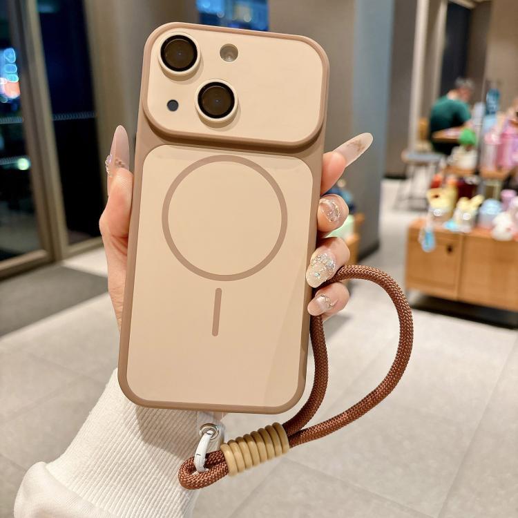 For iPhone 14 / 13 Shield Contrast Color Magnetic Phone Case with Lens Protector and Wrist Strap(Gold) — купить у Sunsky-online WW