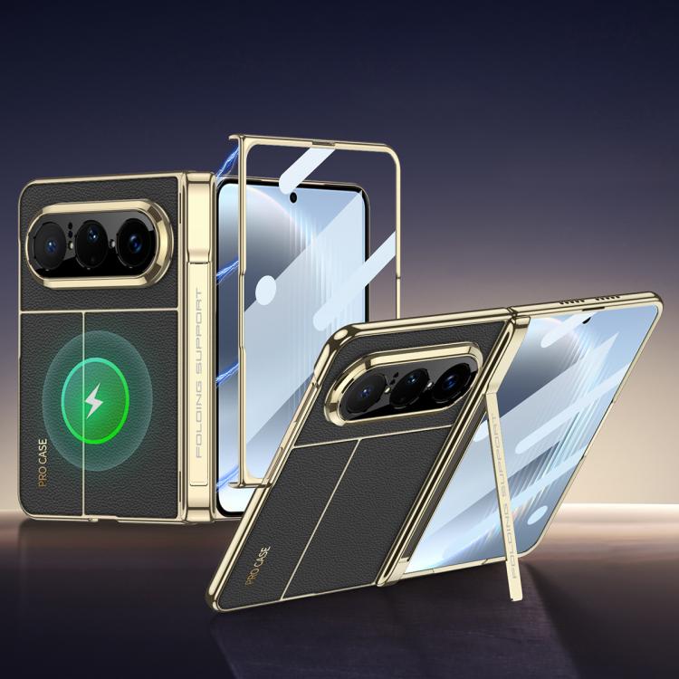 

For Huawei Pura X Max GKK Integrated HD Film Magnetic Fold Hinge Leather Phone Case with Holder(Black)