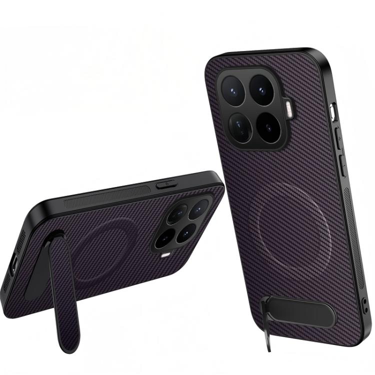 

For Xiaomi 17T 5G WANLONFENG Kickstand Carbon Fiber Texture Magnetic Phone Case(Purple)