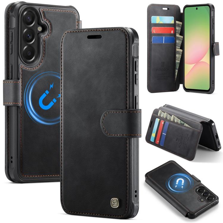 

For Galaxy A57 5G AutSpace A15 Retro Magnetic Clasp Vegan Leather Phone Case(Black)