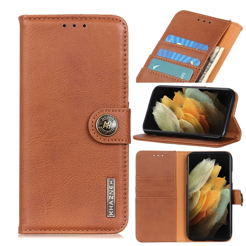 สำหรับ Samsung Galaxy S21 Ultra 5G KHAZNEH Cowhide Texture ซองหนังพลิก ...