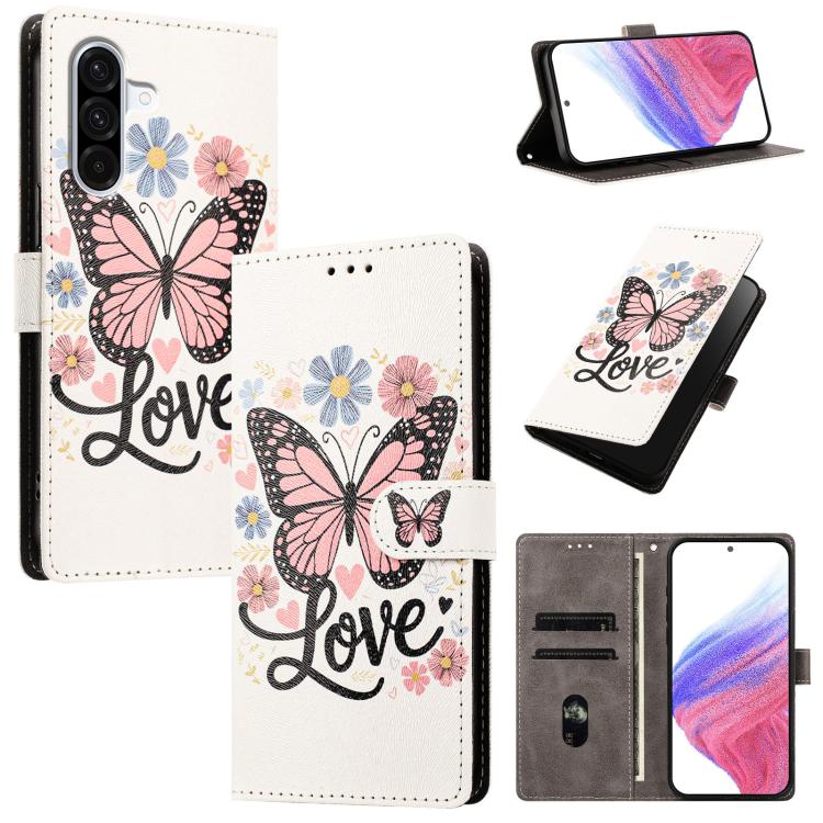 For Galaxy A57 5G CH002 Colored Drawing Buckle Clasp Vegan Leather Phone Case(Pink Butterflies)