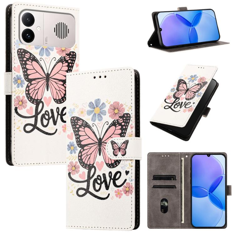 

For Redmi K90 Max 5G CH002 Colored Drawing Buckle Clasp Vegan Leather Phone Case(Pink Butterflies)