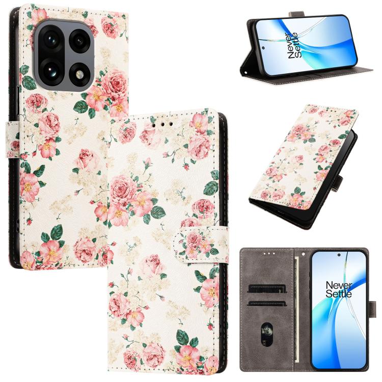 

For OnePlus 15 CH002 Colored Drawing Buckle Clasp Vegan Leather Phone Case(Roses)