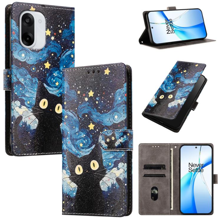 

For OnePlus Nord CE5 / Ace 5 Racing CH002 Colored Drawing Buckle Clasp Vegan Leather Phone Case(Star Cat)