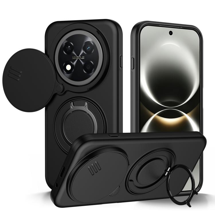 

For Huawei Enjoy 90 Pro Max 5G Camera Sliding Shield Magnetic Rotation Holder Phone Case(Black)