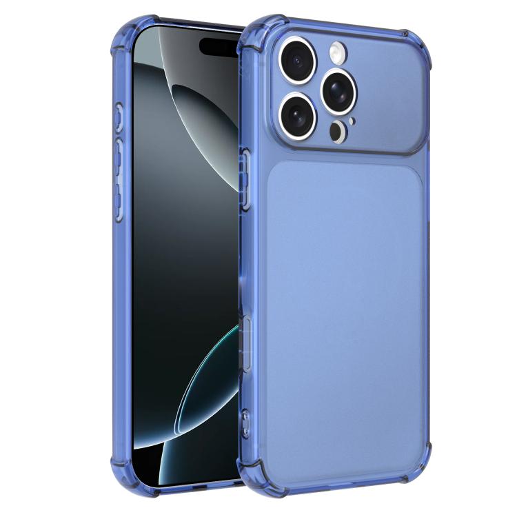 For iPhone 16 Pro Max Transforms Into 17 Large Window Frosted Airbag Shockproof TPU Phone Case(Blue)