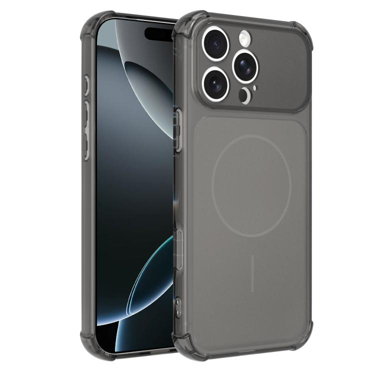For iPhone 16 Pro Transforms Into 17 Large Window Frosted Airbag Shockproof TPU Phone Case(Black)