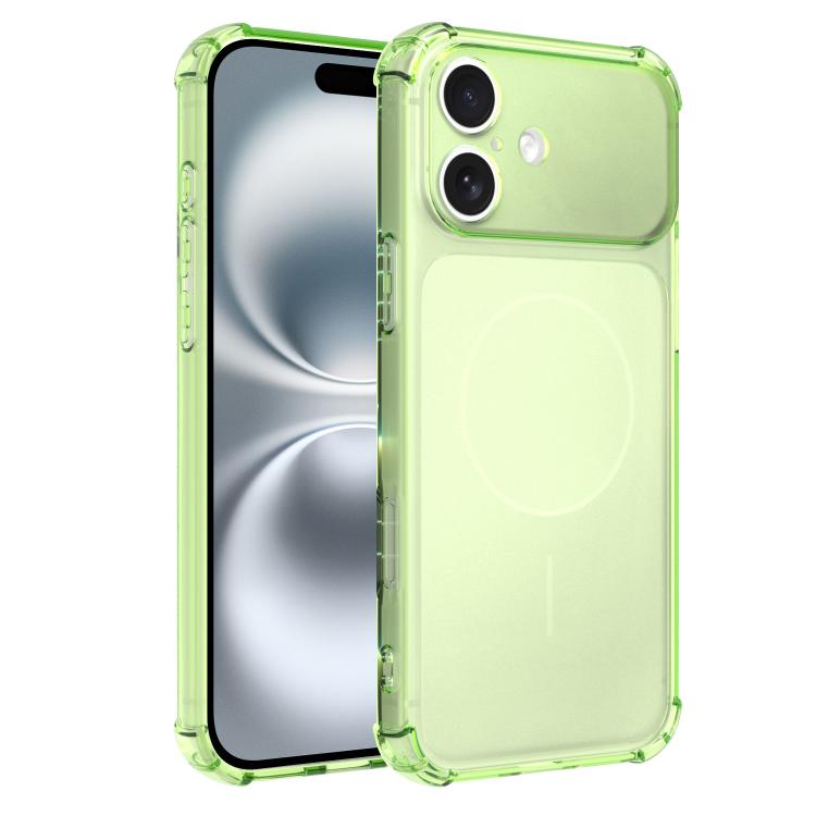 For iPhone 16 Plus Transforms Into 17 Large Window Frosted Airbag Shockproof TPU Phone Case(Green)