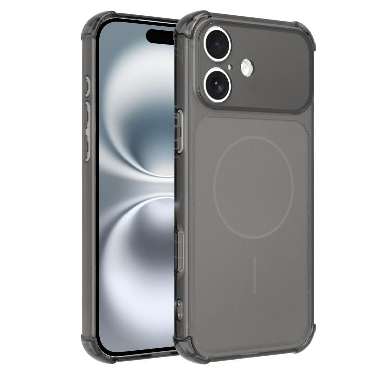 For iPhone 16 Transforms Into 17 Large Window Frosted Airbag Shockproof TPU Phone Case(Black)