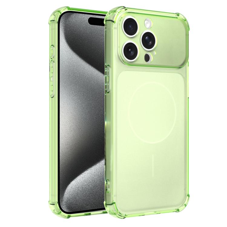 For iPhone 15 Pro Transforms Into 17 Large Window Frosted Airbag Shockproof TPU Phone Case(Green)