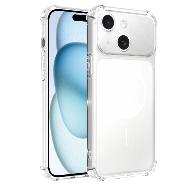 For iPhone 15 Plus Transforms Into 17 Large Window Frosted Airbag Shockproof TPU Phone Case(White)