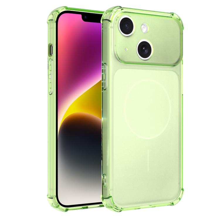 For iPhone 14 Plus Transforms Into 17 Large Window Frosted Airbag Shockproof TPU Phone Case(Green)