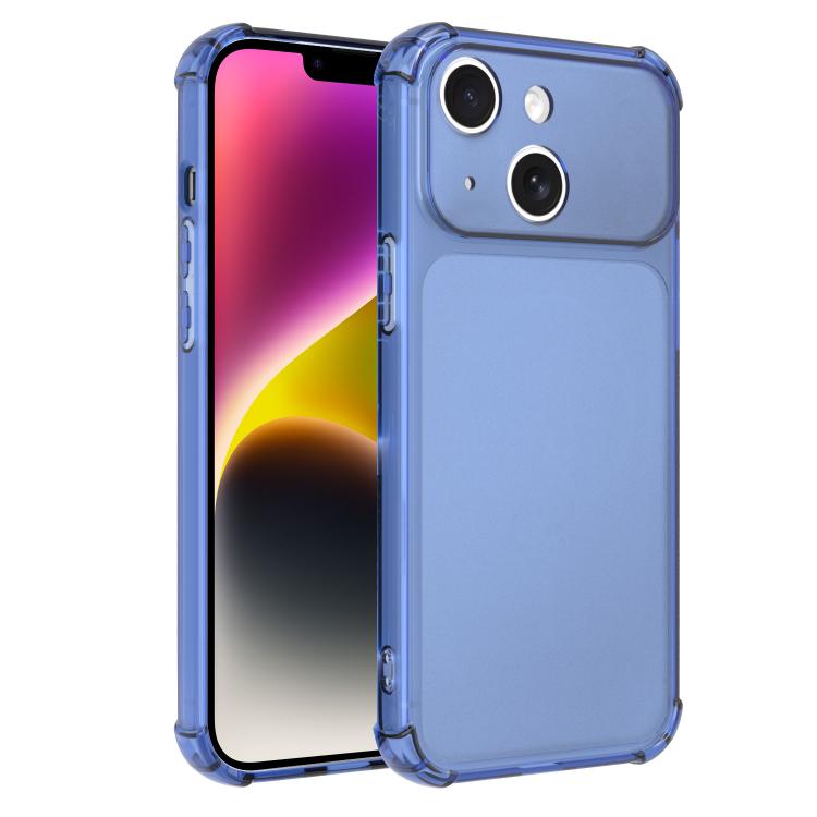 For iPhone 14 Transforms Into 17 Large Window Frosted Airbag Shockproof TPU Phone Case(Blue)