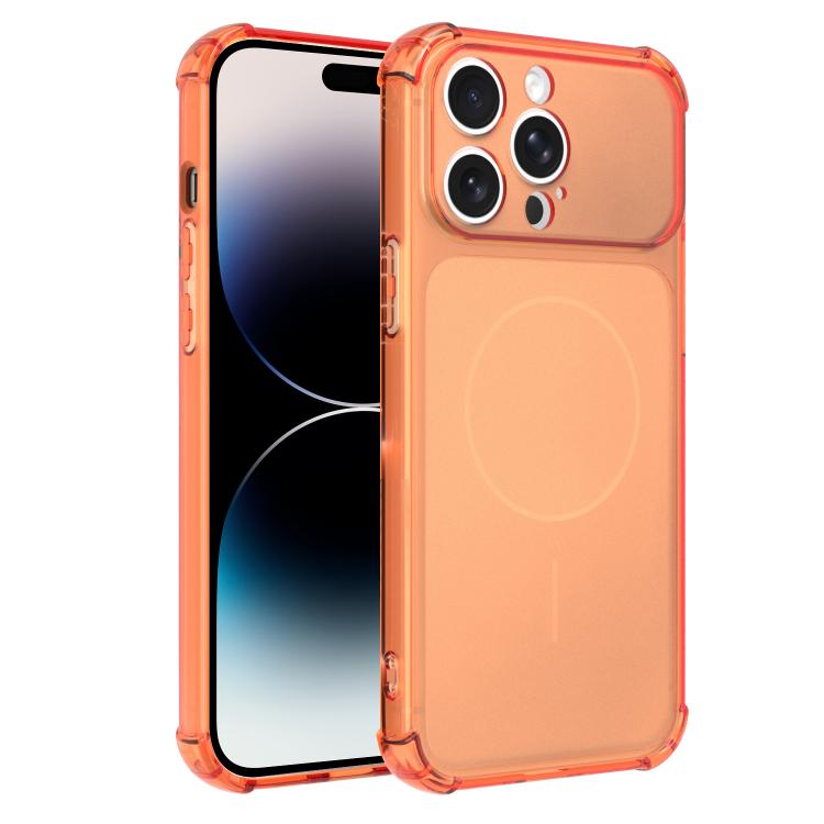 For iPhone 14 Pro Transforms Into 17 Large Window Frosted Airbag Shockproof TPU Phone Case(Orange)