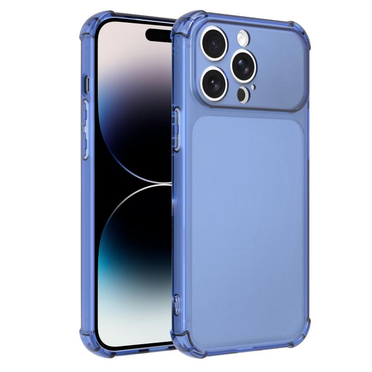 For iPhone 14 Pro Max Transforms Into 17 Large Window Frosted Airbag Shockproof TPU Phone Case(Blue)