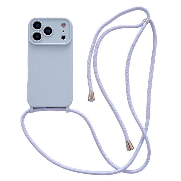 

For iPhone 17 Pro Large Camera Window Integrated Lanyard Holes Phone Case with Crossbody Thin Strap(Blue)