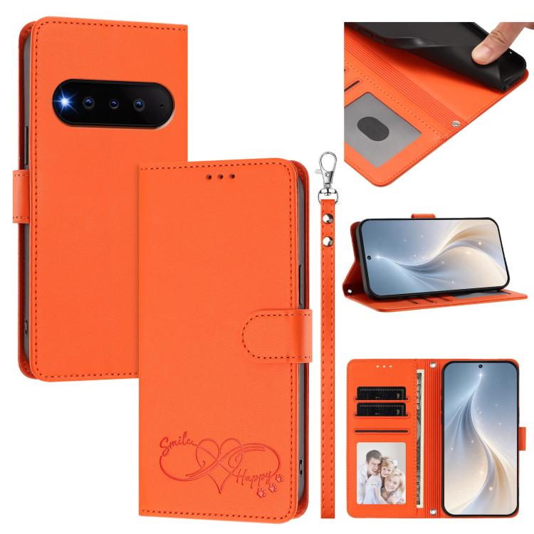 

For Natural AI Phone 5G Happy Heart Pattern Magnetic Closure Vegan Leather Phone Case with Wrist Strap(Orange)