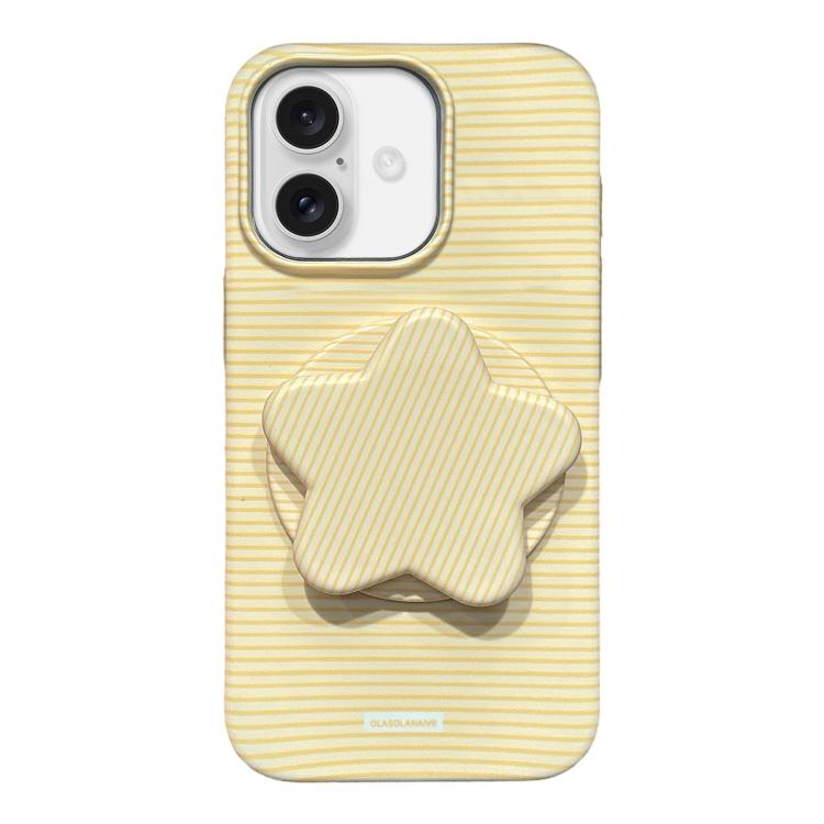 

For iPhone 17 Macaron Striped Full Coverage PC Phone Case with Star Holder(Yellow)