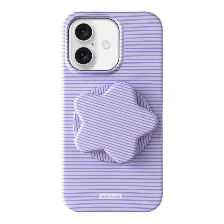For iPhone 16 Macaron Striped Full Coverage PC Phone Case with Star Holder(Purple) — купить у Sunsky-online WW