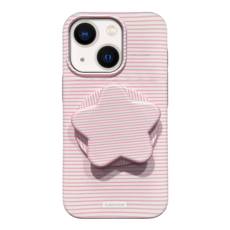 For iPhone 14 Macaron Striped Full Coverage PC Phone Case with Star Holder(Pink) — купить у Sunsky-online WW