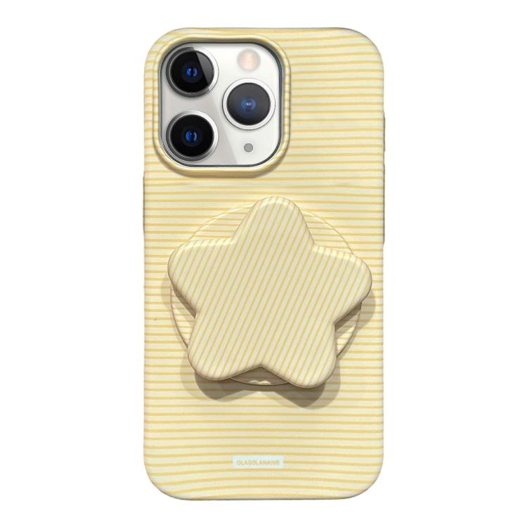 

For iPhone 11 Pro Max Macaron Striped Full Coverage PC Phone Case with Star Holder(Yellow)