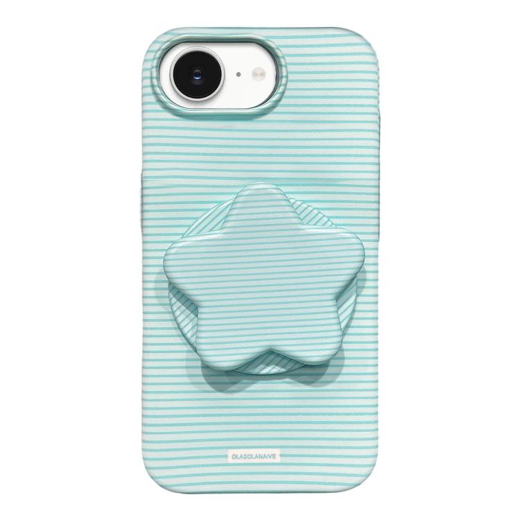 For iPhone 17e / 16e Macaron Striped Full Coverage PC Phone Case with Star Holder(Green)