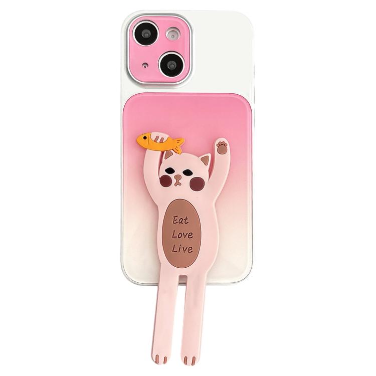 

Highlight Gradient TPU Silicone Acrylic Phone Case With Cat Stand For iPhone 15(Pink Cat)
