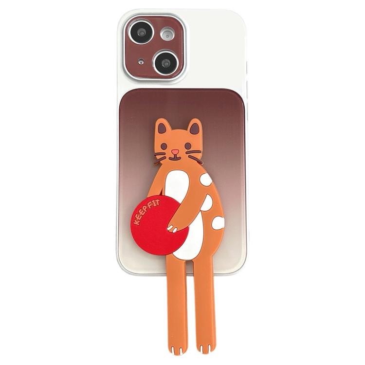 Highlight Gradient TPU Silicone Acrylic Phone Case With Cat Stand For iPhone 15(Orange Cat) — купить у Sunsky-online WW