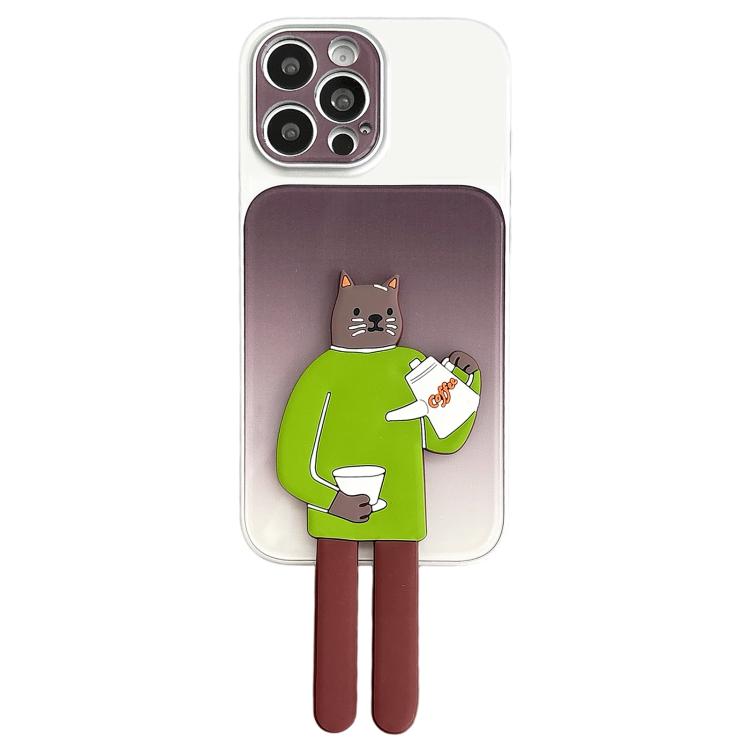 Highlight Gradient TPU Silicone Acrylic Phone Case With Cat Stand For iPhone 16 Pro Max(Coffee Cat) — купить у Sunsky-online WW