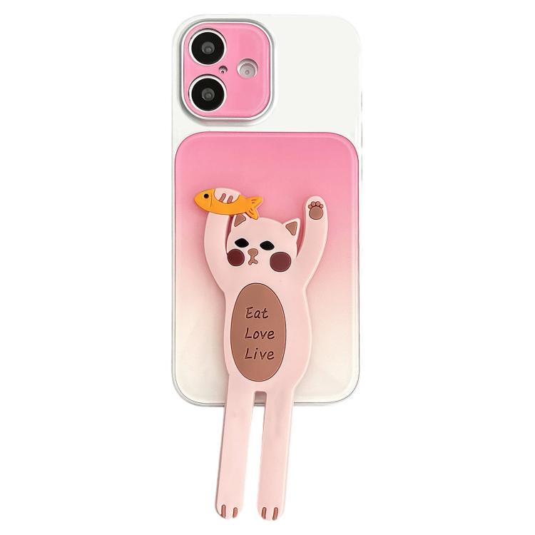 Highlight Gradient TPU Silicone Acrylic Phone Case With Cat Stand For iPhone 16(Pink Cat) — купить у Sunsky-online WW
